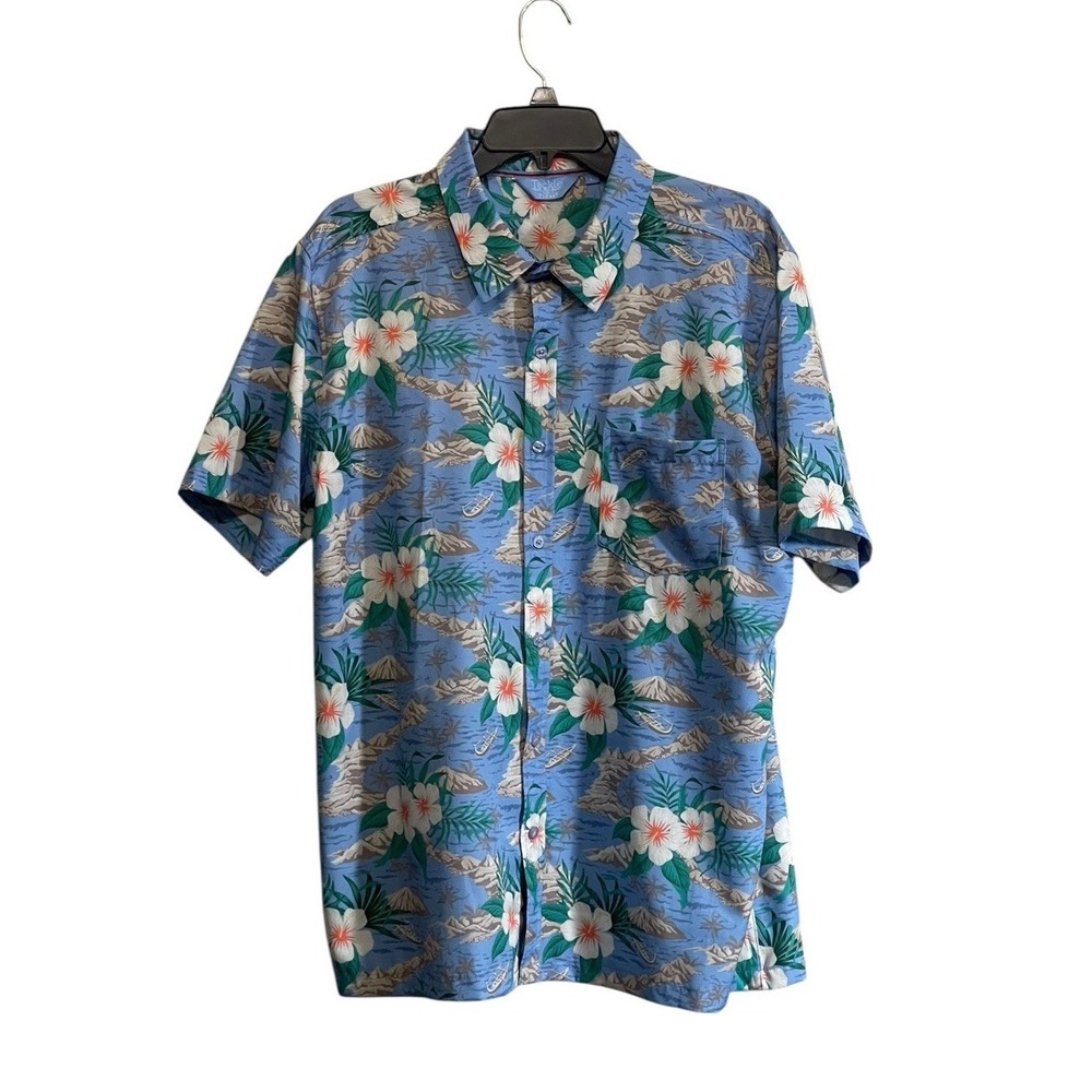 Tackle & Tides Shirt Mens Large Hawaiian Floral Print Button Down Short Sleeve